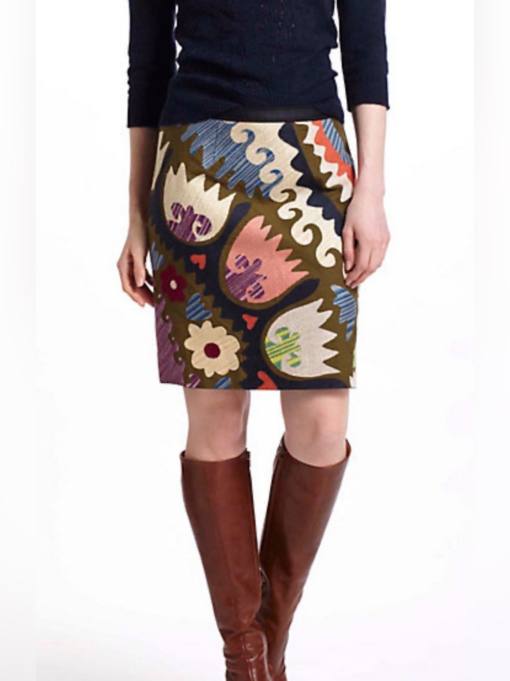 Anthropologie By Vanessa Virginia Embroidered A-Line Skirt Sz 0